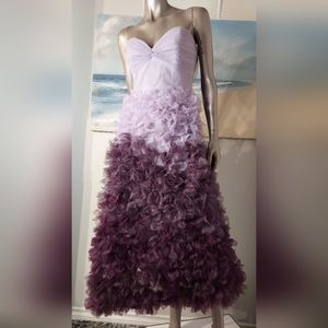 ◇*$1,500 MARCHESA NOTTE EXCLUSIVE PURPLE OMBRÉ MIDI RUNWAY DRESS US 14 XL